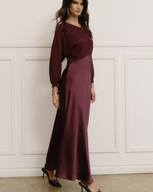 Sweater Mixed Media Midi Dress XS Boysenberry