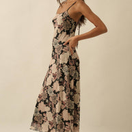 Floral-Print Mesh Midi Slip Dress
