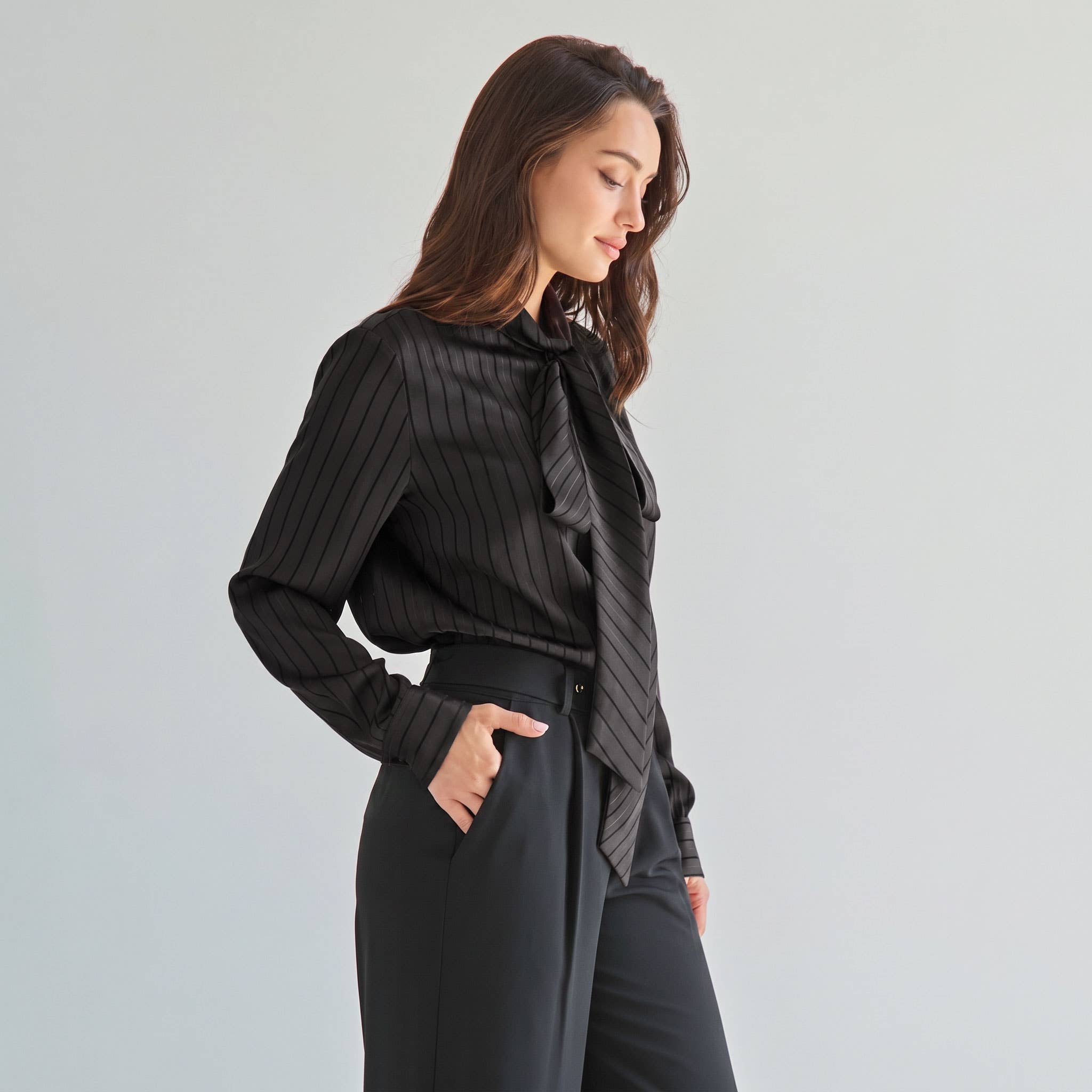 Tie neck satin blouse