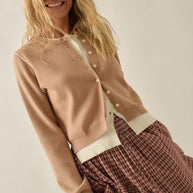 Solid Knit Two-Tone Round-Neck Button-Front Layered Cardigan