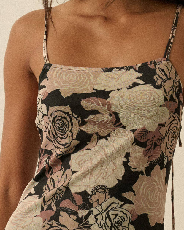 Floral-Print Mesh Midi Slip Dress