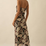 Floral-Print Mesh Midi Slip Dress