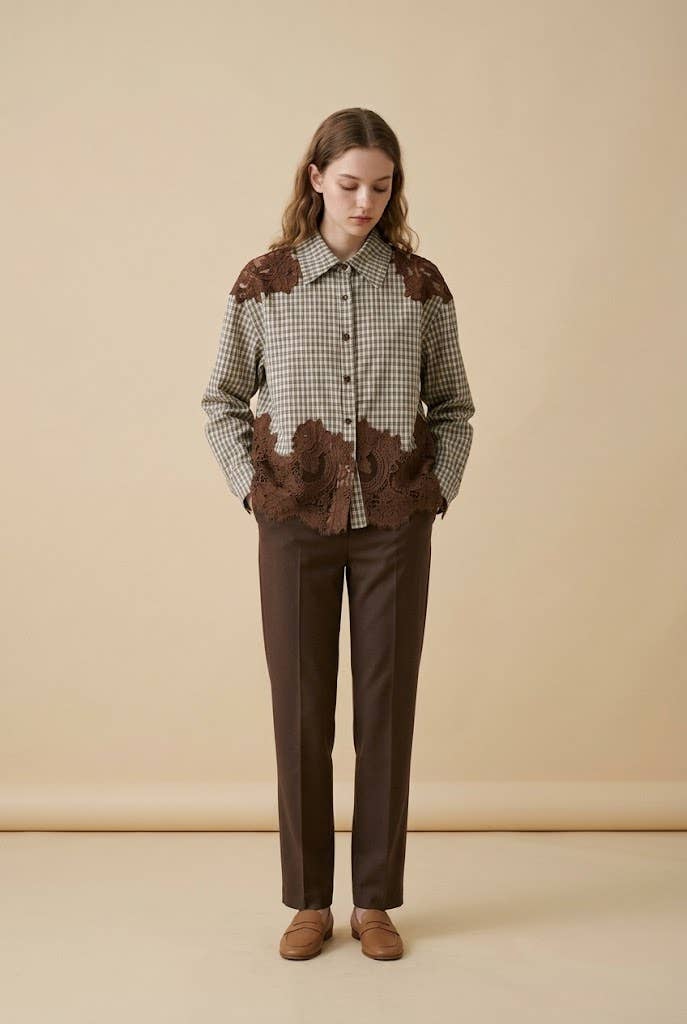 Cotton shirt with lace inserts