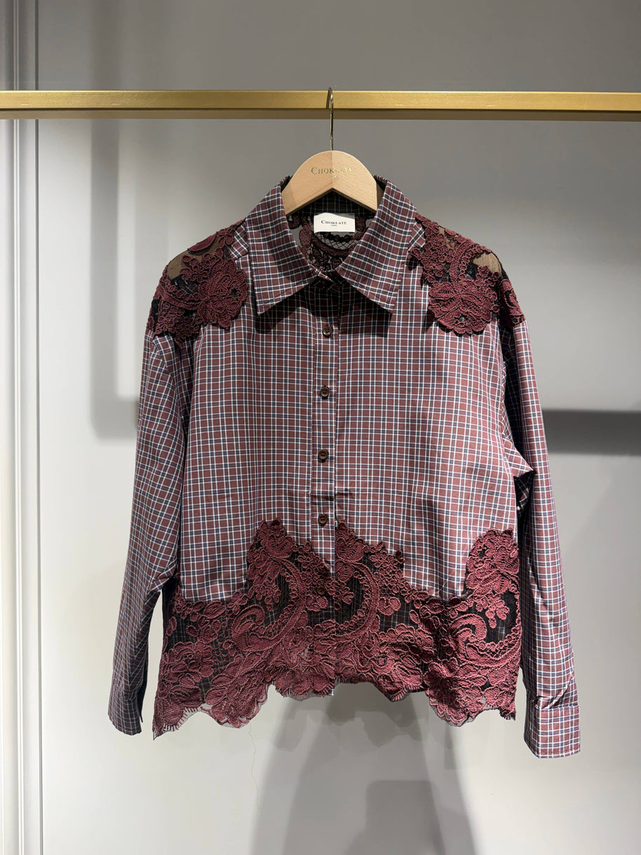 Cotton shirt with lace inserts