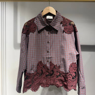 Cotton shirt with lace inserts