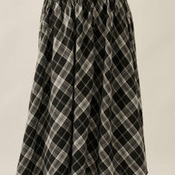 Plaid Drop-Waist Piping-Trimmed Maxi Skirt