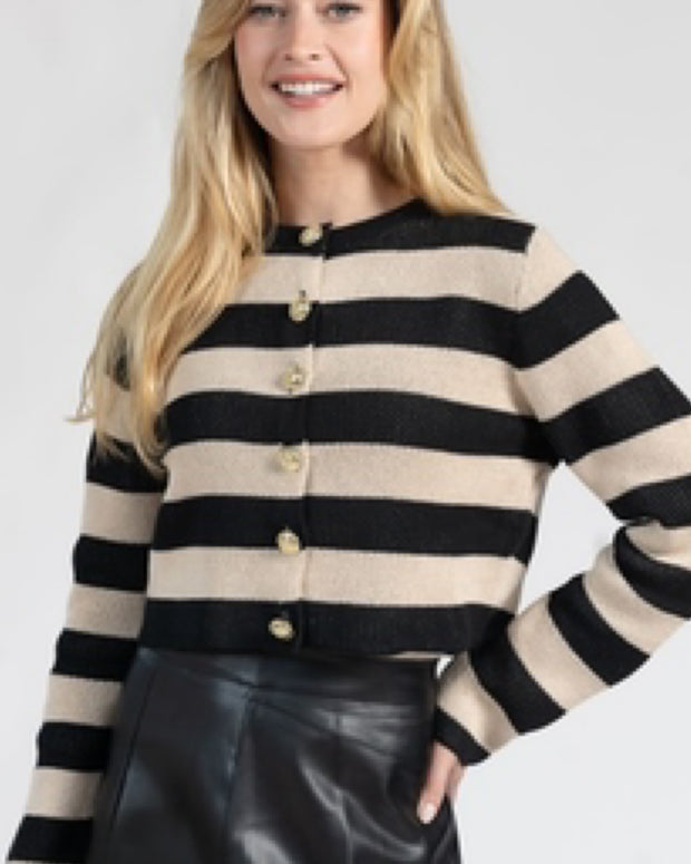 Black n Cream Striped Cardigan-Loup - Fringe Boutique