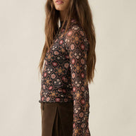 Floral Mesh Mock-Neck Raglan Thumbhole Fitted Top