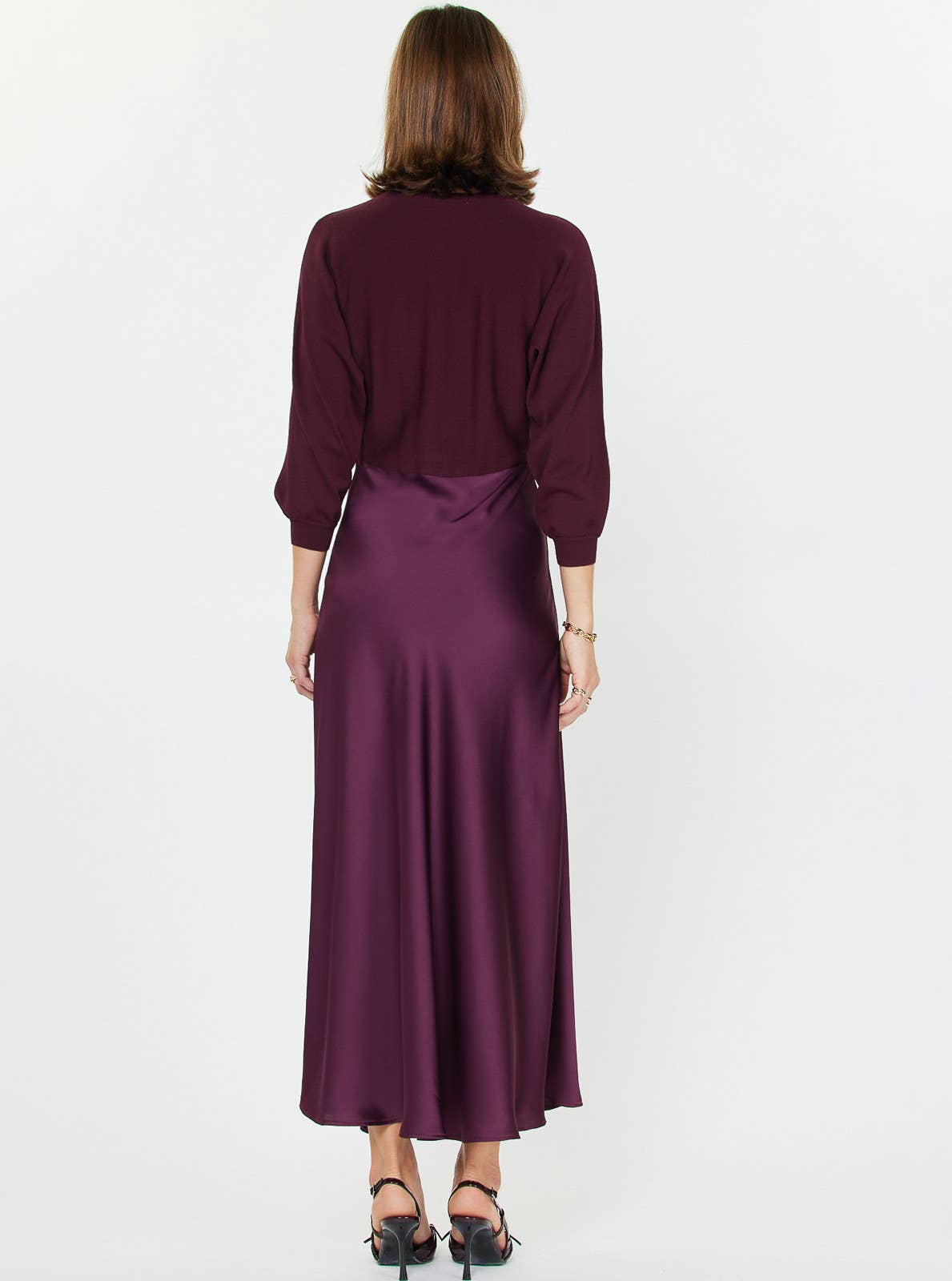 Sweater Mixed Media Midi Dress L Boysenberry
