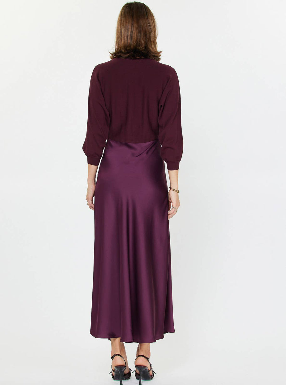 Sweater Mixed Media Midi Dress L Boysenberry