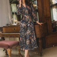 Floral Printed Pleated Long Dress