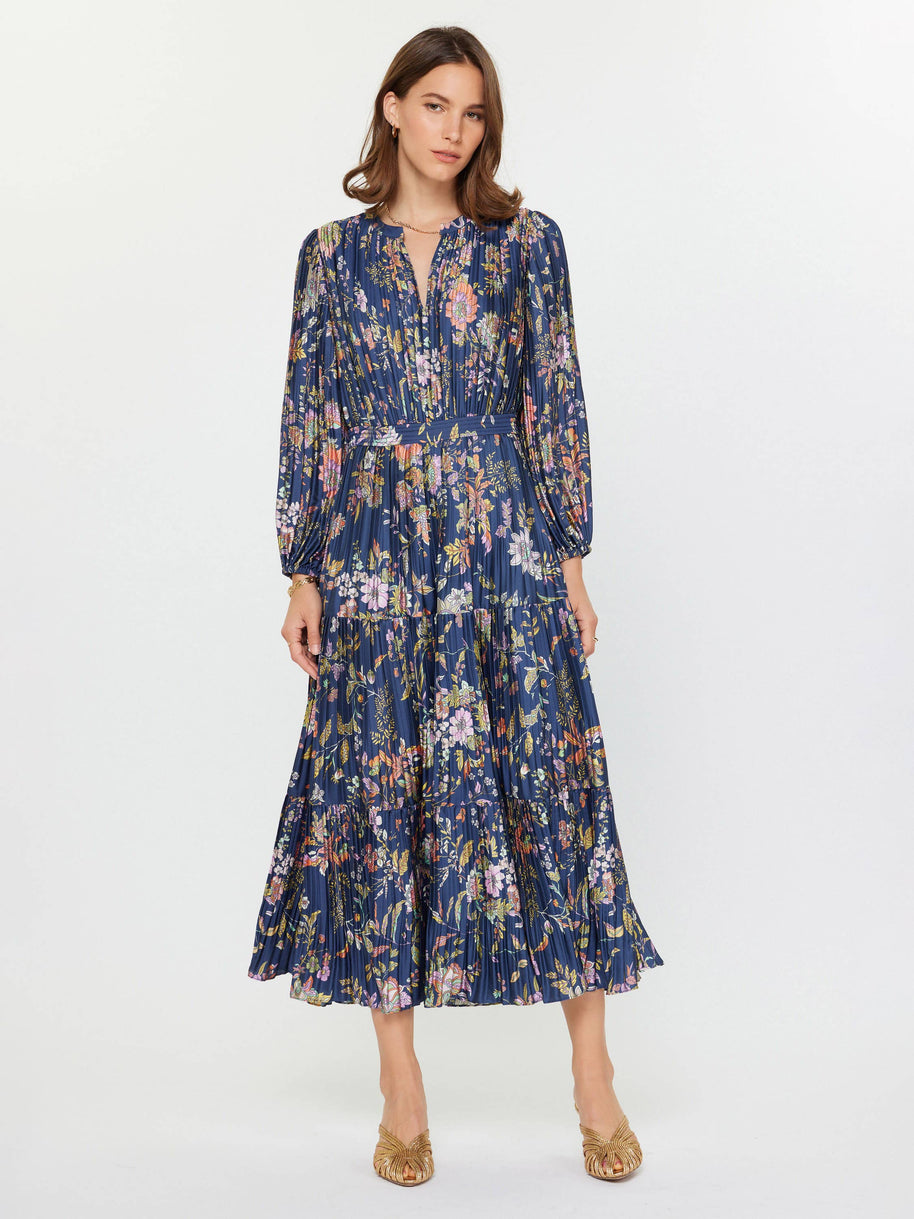 Floral Printed Pleated Long Dress
