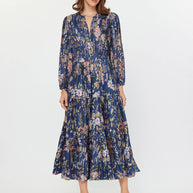 Floral Printed Pleated Long Dress