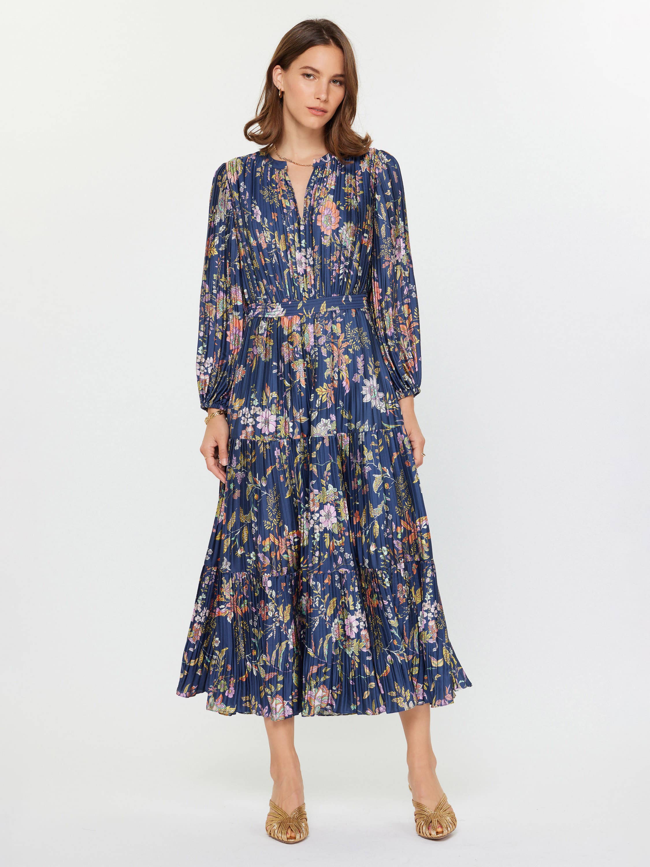 Floral Printed Pleated Long Dress