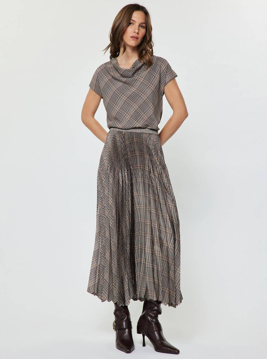 Plaid Pleated Midi Skirt L Multi