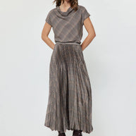 Plaid Pleated Midi Skirt L Multi