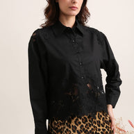 Cotton shirt with lace inserts
