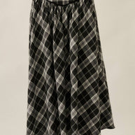 Plaid Drop-Waist Piping-Trimmed Maxi Skirt