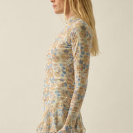 Floral Mesh Mock Neck Thumbhole Top