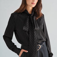 Tie neck satin blouse BLACK