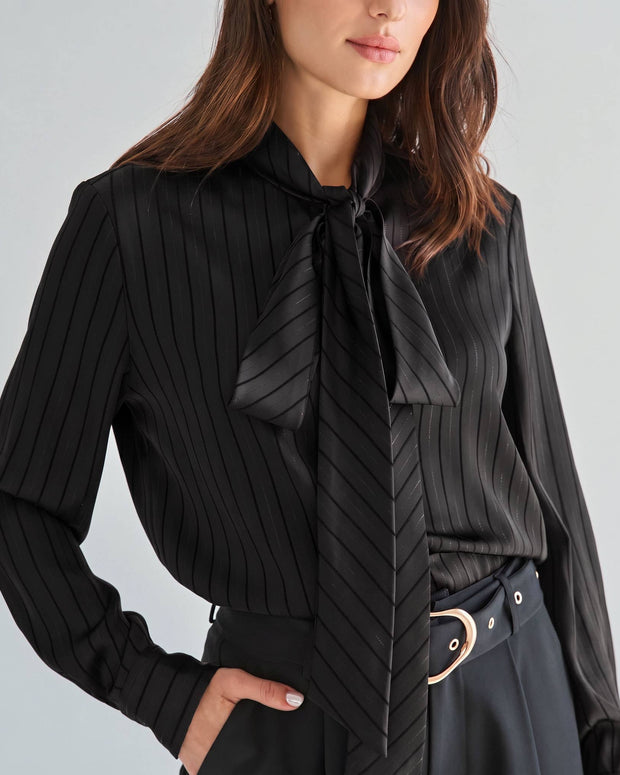 Tie neck satin blouse BLACK