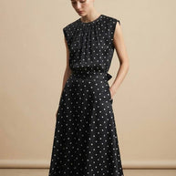 Valentine satin polka-dot print skirt S Noir pois blanc Skirt