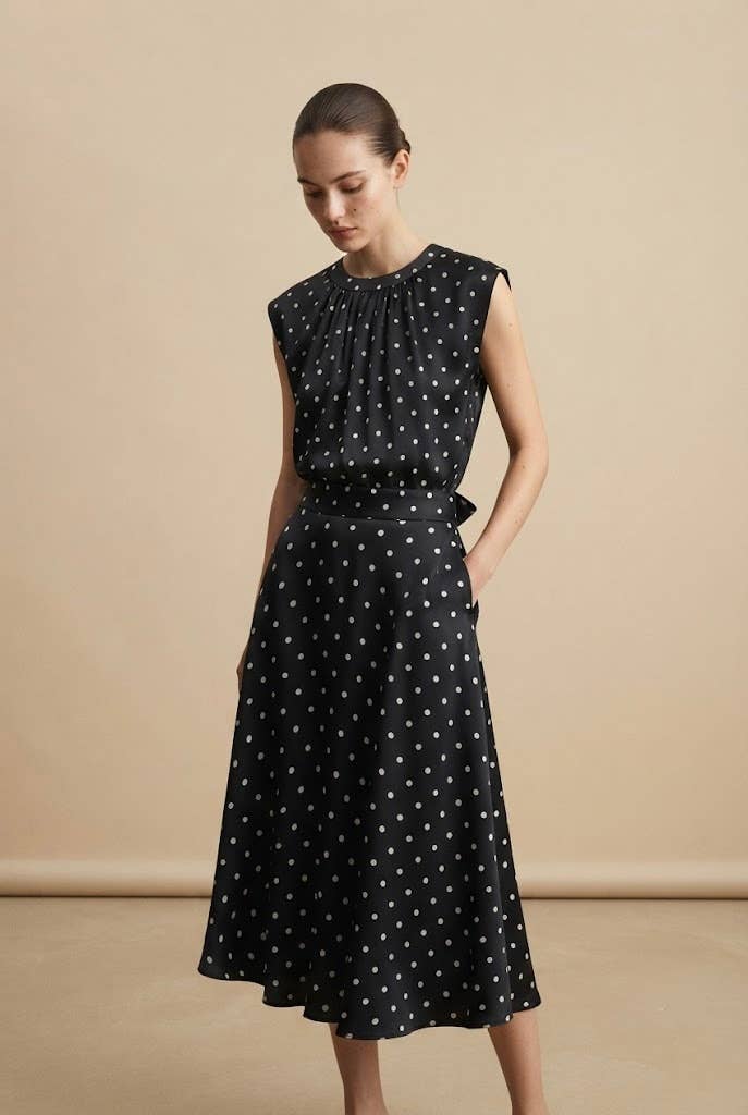 Valentine satin polka-dot print skirt S Noir pois blanc Skirt
