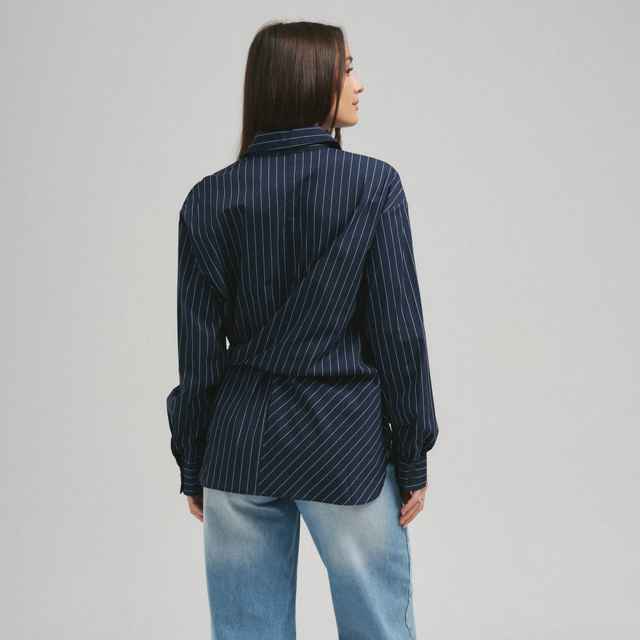 Asymmetrical tie waist shirt