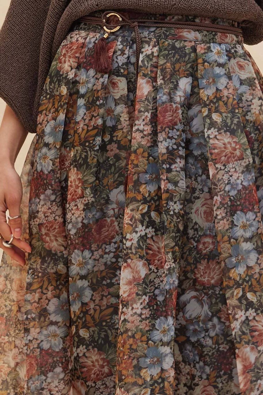 Organza Pleated Midi Skirt