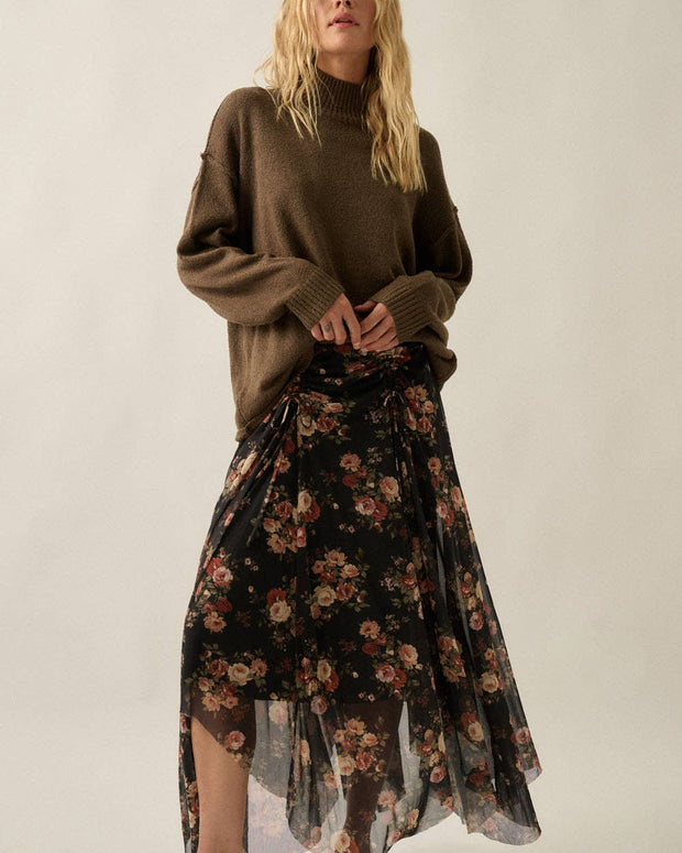 Floral handkerchief maxi skirt Black