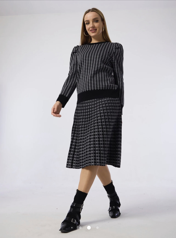 MM Houndstooth Pleat Skirt - Fringe Boutique