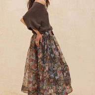 Organza Pleated Midi Skirt