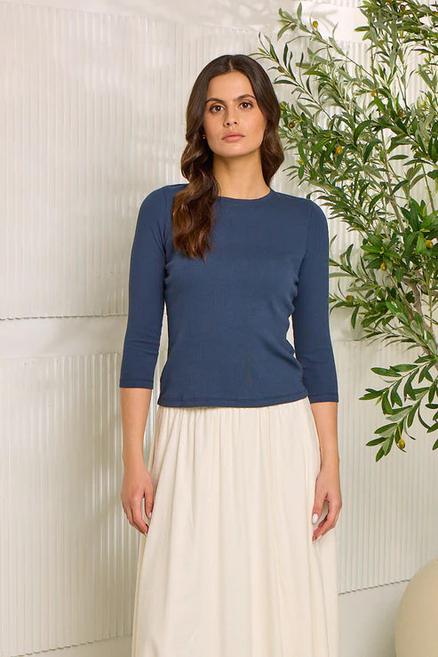 3/4 Sleeve Crew Neck Pullover-Point - Fringe Boutique